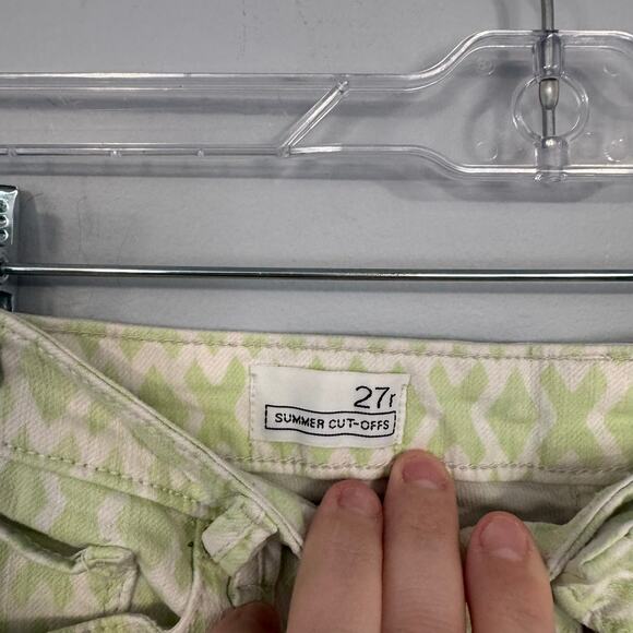 GAP 1969 Printed Summer Cut-Offs Jean Shorts Green & White Women's Size 27 R - Picture 4 of 6